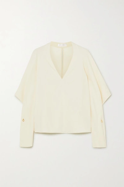 Shop Victoria Beckham Embellished Draped Cady Blouse In Cream