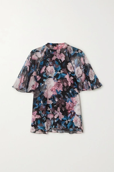 Shop Erdem Bennett Floral-print Silk-voile Blouse In Blue