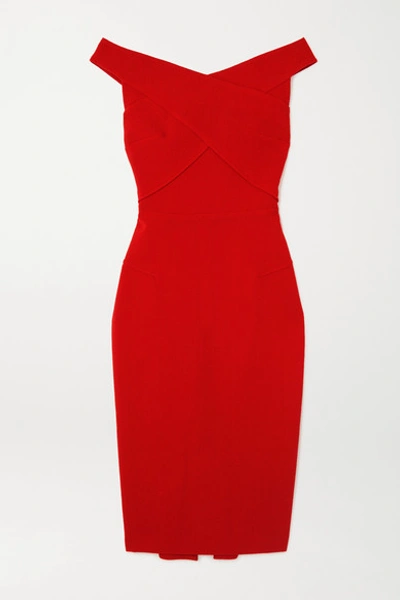 Shop Roland Mouret Amarula Off-the-shoulder Wool-crepe Midi Dress In Red