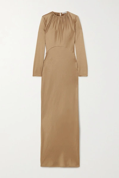 Shop Georgia Alice Elonge Gathered Satin Maxi Dress In Beige