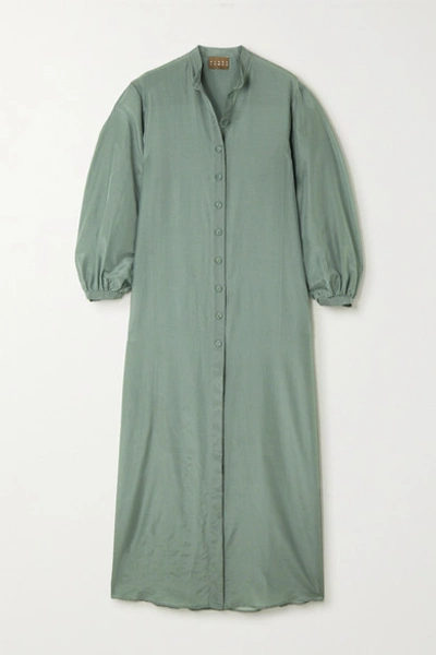 Shop Albus Lumen Levitas Cotton And Silk-blend Maxi Dress In Green