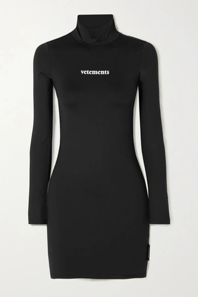Shop Vetements Printed Stretch-jersey Turtleneck Mini Dress In Black