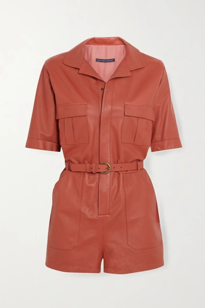 Shop Zeynep Arcay Belted Leather Playsuit In Peach