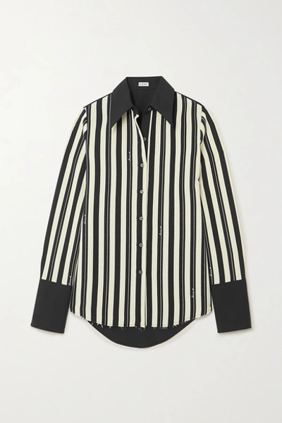 Shop Loewe Striped Wool-twill And Cotton-poplin Shirt In Black