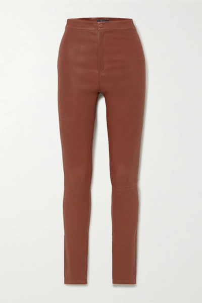 Shop Zeynep Arcay Stretch-leather Skinny Pants In Brown