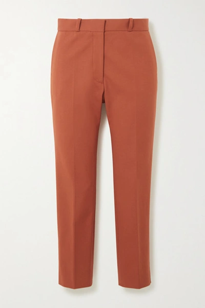 Shop Joseph Bing Cropped Stretch-cotton Tapered Pants In Brick