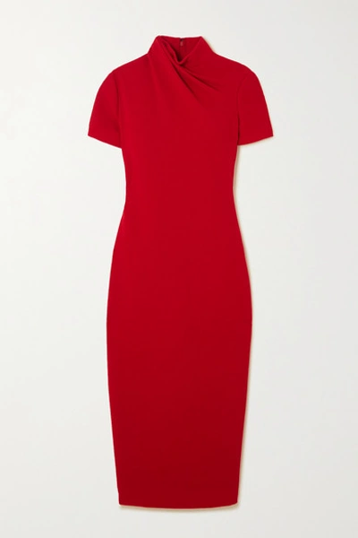 Shop Brandon Maxwell Draped Wool-crepe Midi Dress In Red