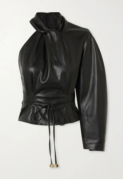 Shop Nanushka Elodia One-sleeve Vegan Leather Top In Black