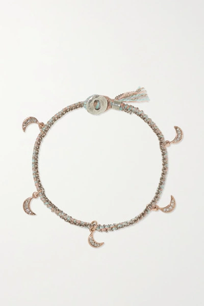 Shop Brooke Gregson Crescent 14-karat Rose Gold, Sterling Silver, Silk And Diamond Bracelet