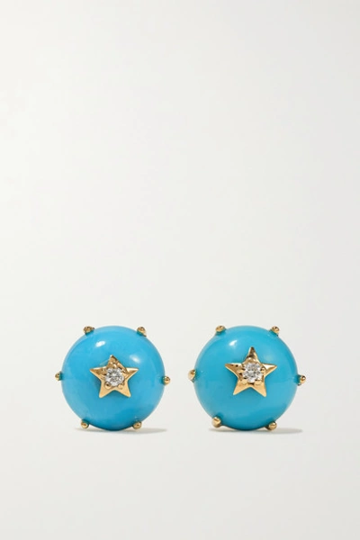 Shop Andrea Fohrman Mini Cosmo 14-karat Gold, Turquoise And Diamond Earrings