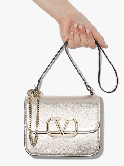 Shop Valentino Silver Garavani Vsling Leather Shoulder Bag In Gold