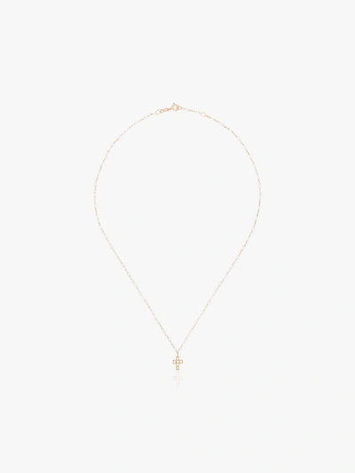 Shop Gigi Clozeau 18k Rose Gold Cross 42 Cm Beaded Diamond Necklace In 1 White