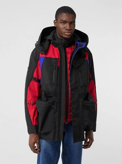 Shop Burberry Colour Block Nylon Jacket With Detachable Puffer In Black
