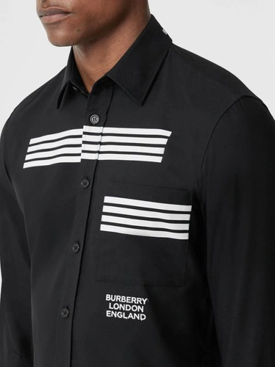 Shop Burberry Stripe Print Cotton Oxford Shirt In Black