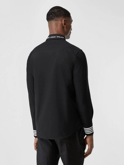Shop Burberry Stripe Print Cotton Oxford Shirt In Black