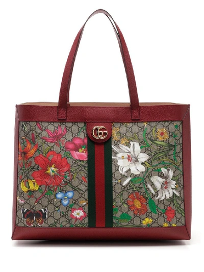 Shop Gucci Ophidia Gg Flora Medium Tote Bag In Multi