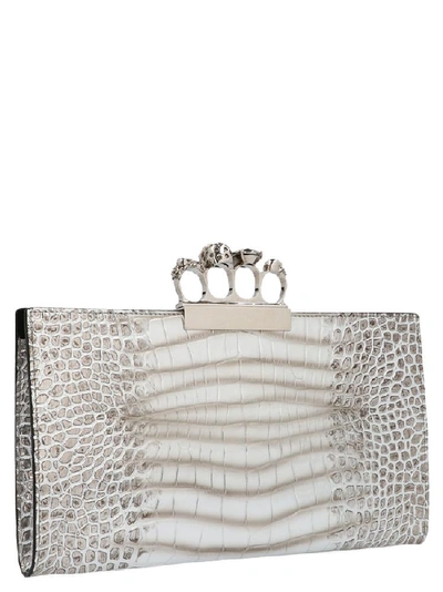 Shop Alexander Mcqueen Embossed Four Ring Clutch In Silver