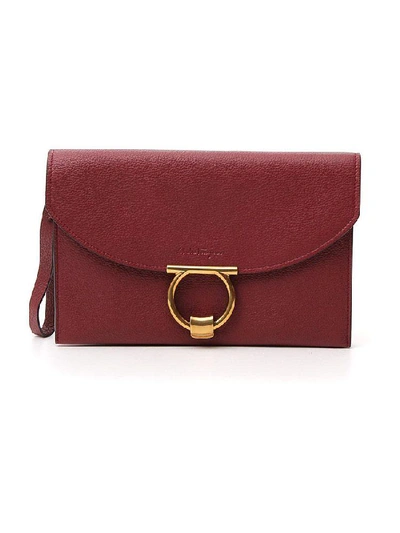 Shop Ferragamo Salvatore  Gancini Foldover Clutch Bag In Red