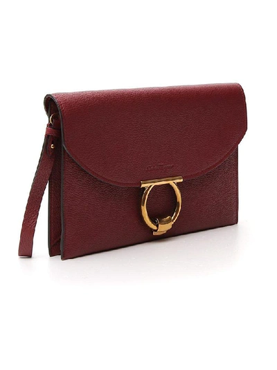 Shop Ferragamo Salvatore  Gancini Foldover Clutch Bag In Red