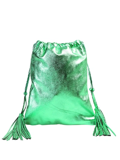 Shop Attico Metallic Drawstring Bucket Tote Bag In Green