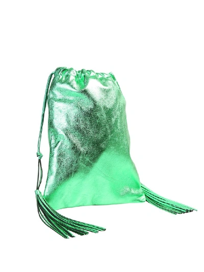 Shop Attico Metallic Drawstring Bucket Tote Bag In Green
