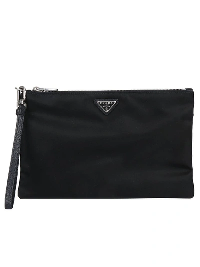 Shop Prada Logo Clutch Bag In Black