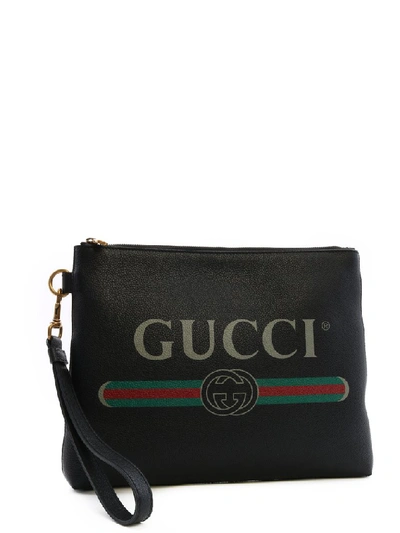 Shop Gucci Logo Printed Clutch Bag In Black
