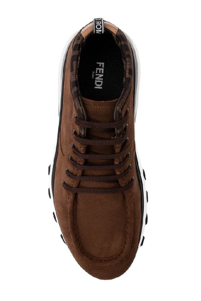 Shop Fendi Lace Up Sneakers In Brown