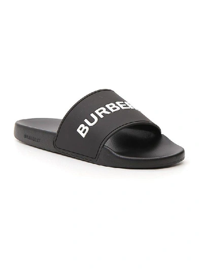 Shop Burberry Logo Embossed Slides In Black