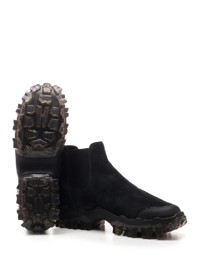 Shop Moncler Panelled Suede Ankle Boots In Black