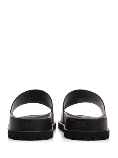 Shop Gucci Web Detail Rubber Slides In Black