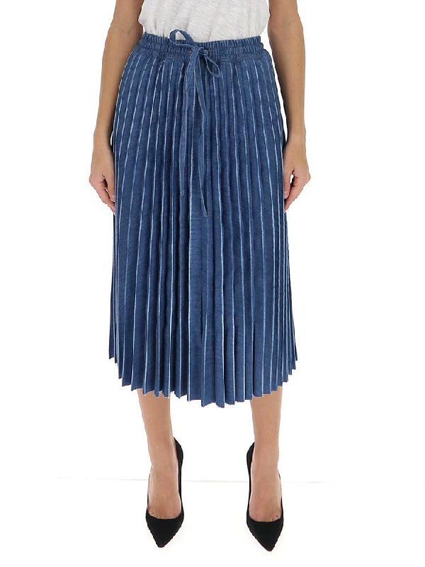 red denim midi skirt