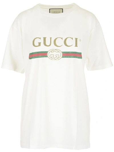 Shop Gucci Logo Print T In White