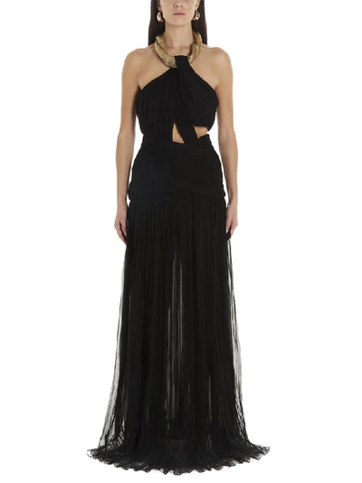 Shop Moschino Draped Halterneck Maxi Dress In Black