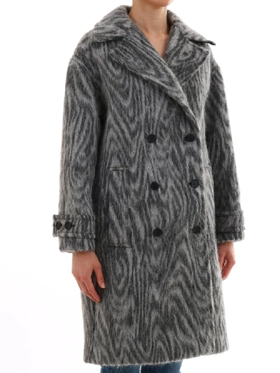 Shop Kenzo Animal Print Double Breasted Coat In Grey