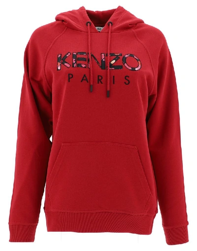 Shop Kenzo Paris Logo Hoodie In Red