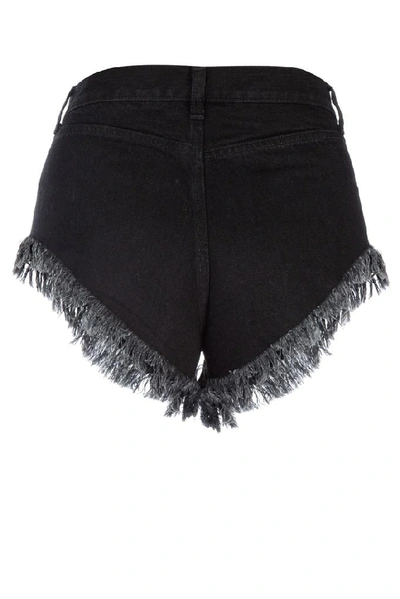 Shop Saint Laurent Fringe Hem Denim Shorts In Black