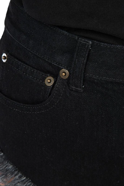 Shop Saint Laurent Fringe Hem Denim Shorts In Black