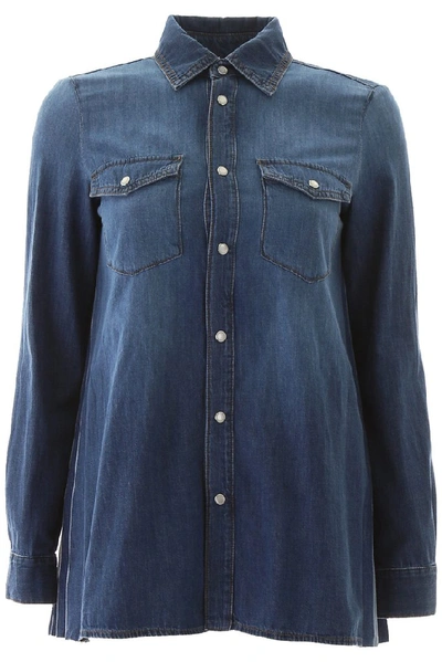 Shop Red Valentino Pleated Denim Shirt In Blue