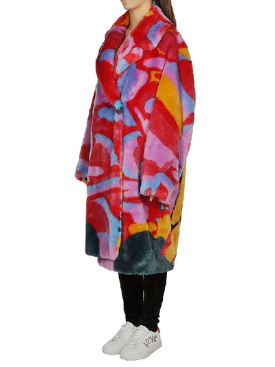 Shop Stella Mccartney All Together Now Graphic Printed Furry Coat In Multi