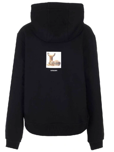 Shop Burberry Deer Printed Hoodie In Black