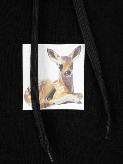 Shop Burberry Deer Printed Hoodie In Black