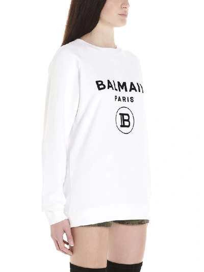 Shop Balmain Logo Sweatshirt In White