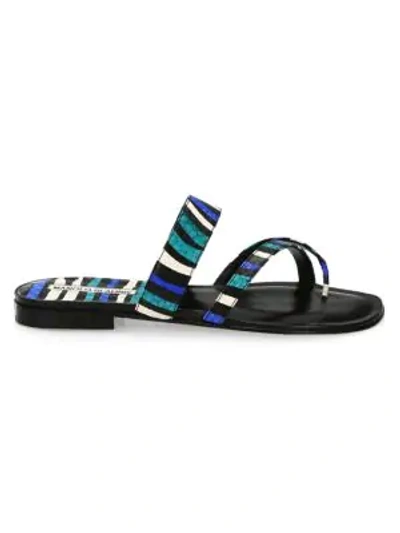 Shop Manolo Blahnik Multicolor Snake Thong Sandals In Teal