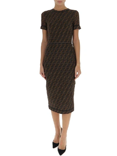 Shop Fendi Ff Monogram Printed Midi Dress In Multi