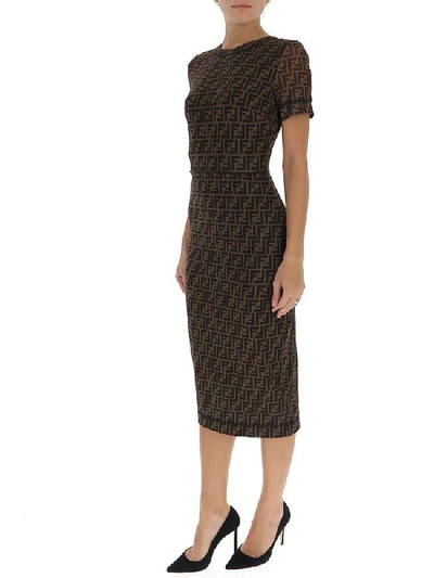 Shop Fendi Ff Monogram Printed Midi Dress In Multi