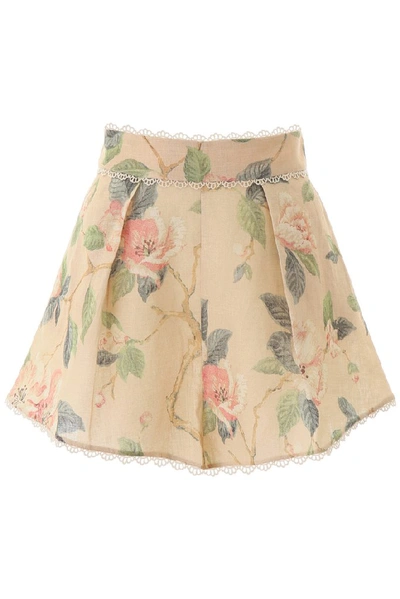 Shop Zimmermann Kirra Floral Lace Trimmed Shorts In Peach Magnolia