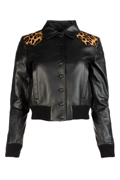 Shop Miu Miu Animal Print Biker Jacket In Black