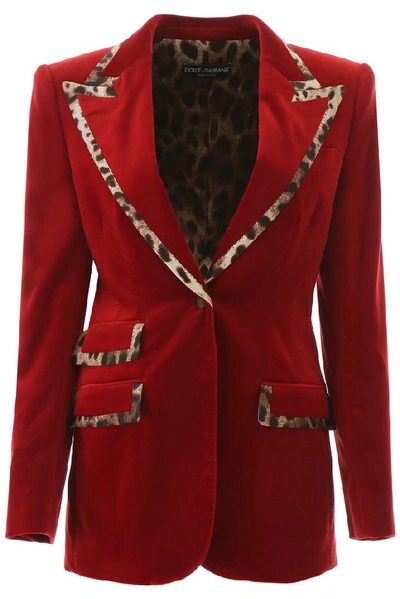 Shop Dolce & Gabbana Animal Printed Hem Blazer In Red