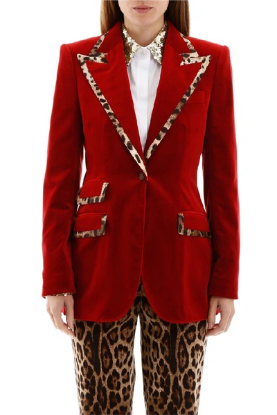 Shop Dolce & Gabbana Animal Printed Hem Blazer In Red